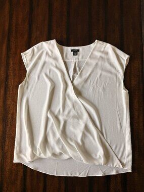 Halogen White Surplice Cap Sleeve Draped Blouse XL